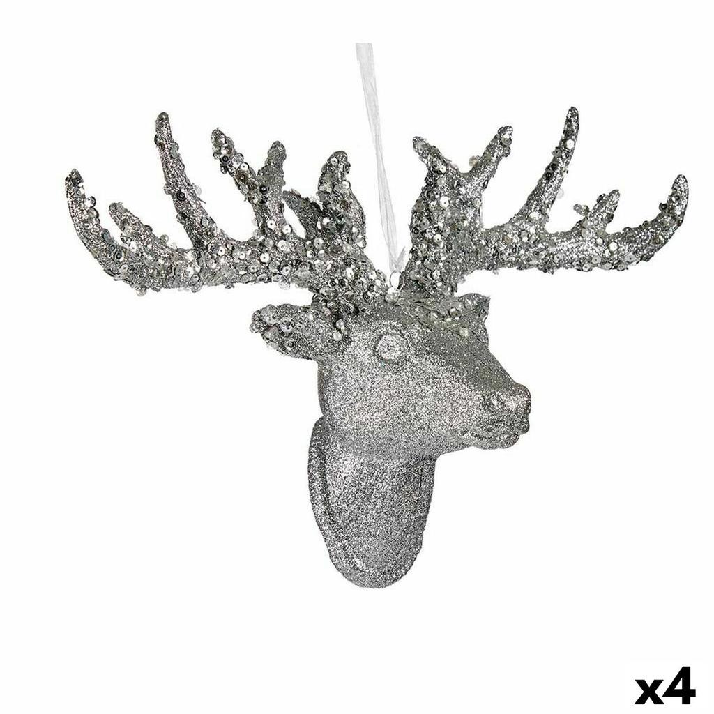 Christmas Bauble Christmas Reindeer Pendant Silver 32 Cm (4 Units)