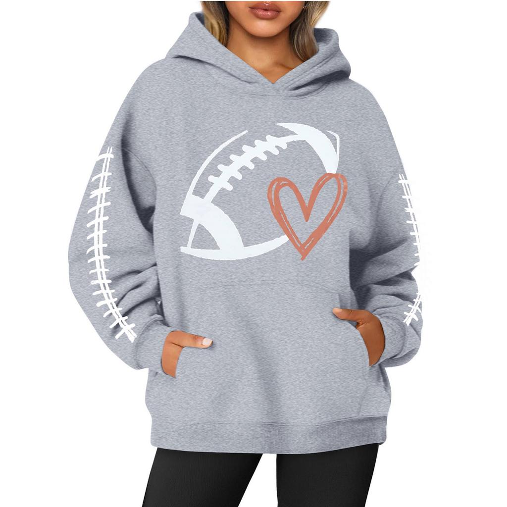 Women's Round Neck Long Sleeve Rugby Print Top Hoodie