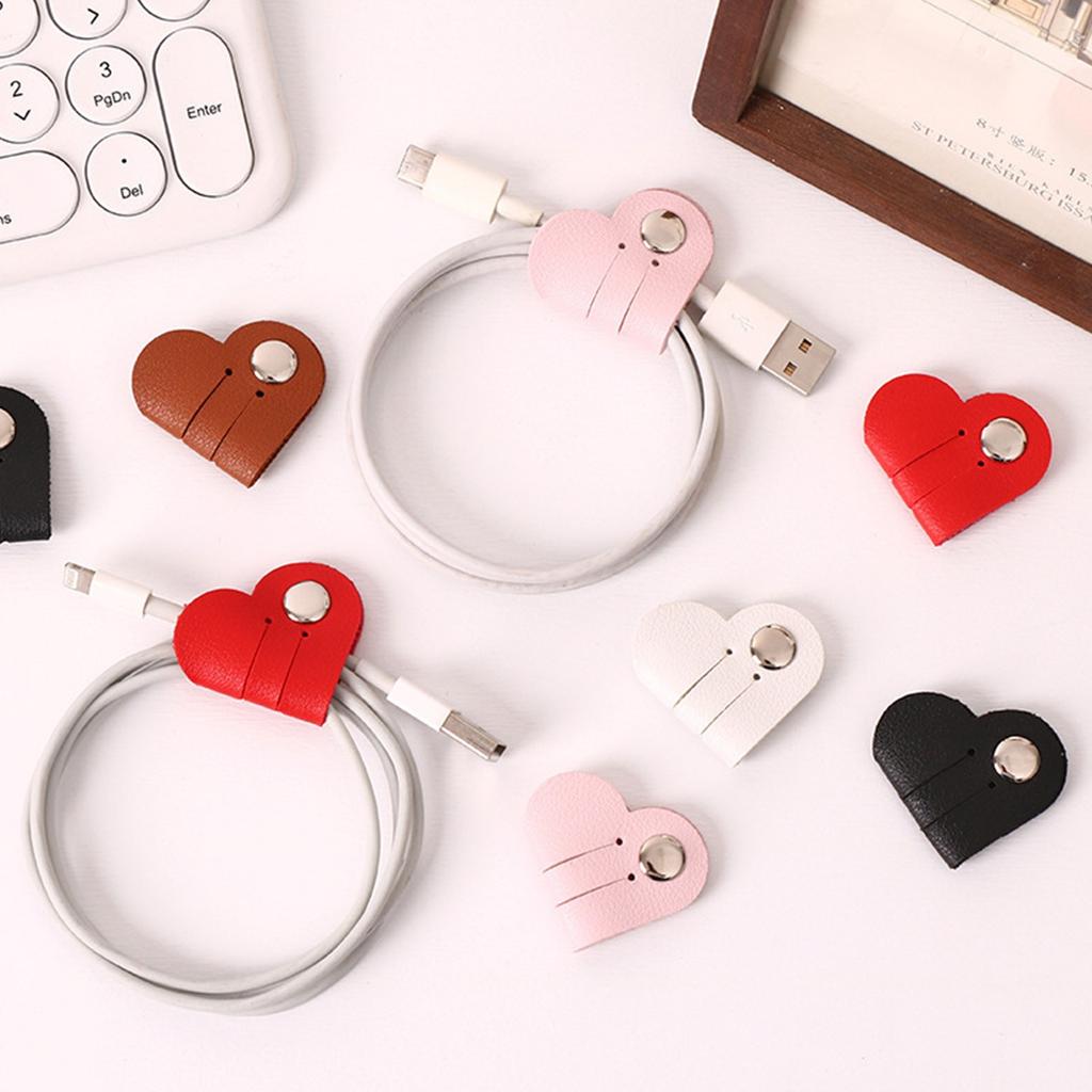 Heart Shape Cable Organizer, 5 Pack PU Leather Cable Organizer, Gift For Men And Women Lovers