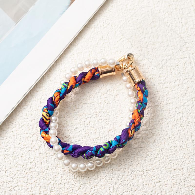 Douyin-Style Pearl Phone Lanyard with Silk Scarf Strap & Pendant