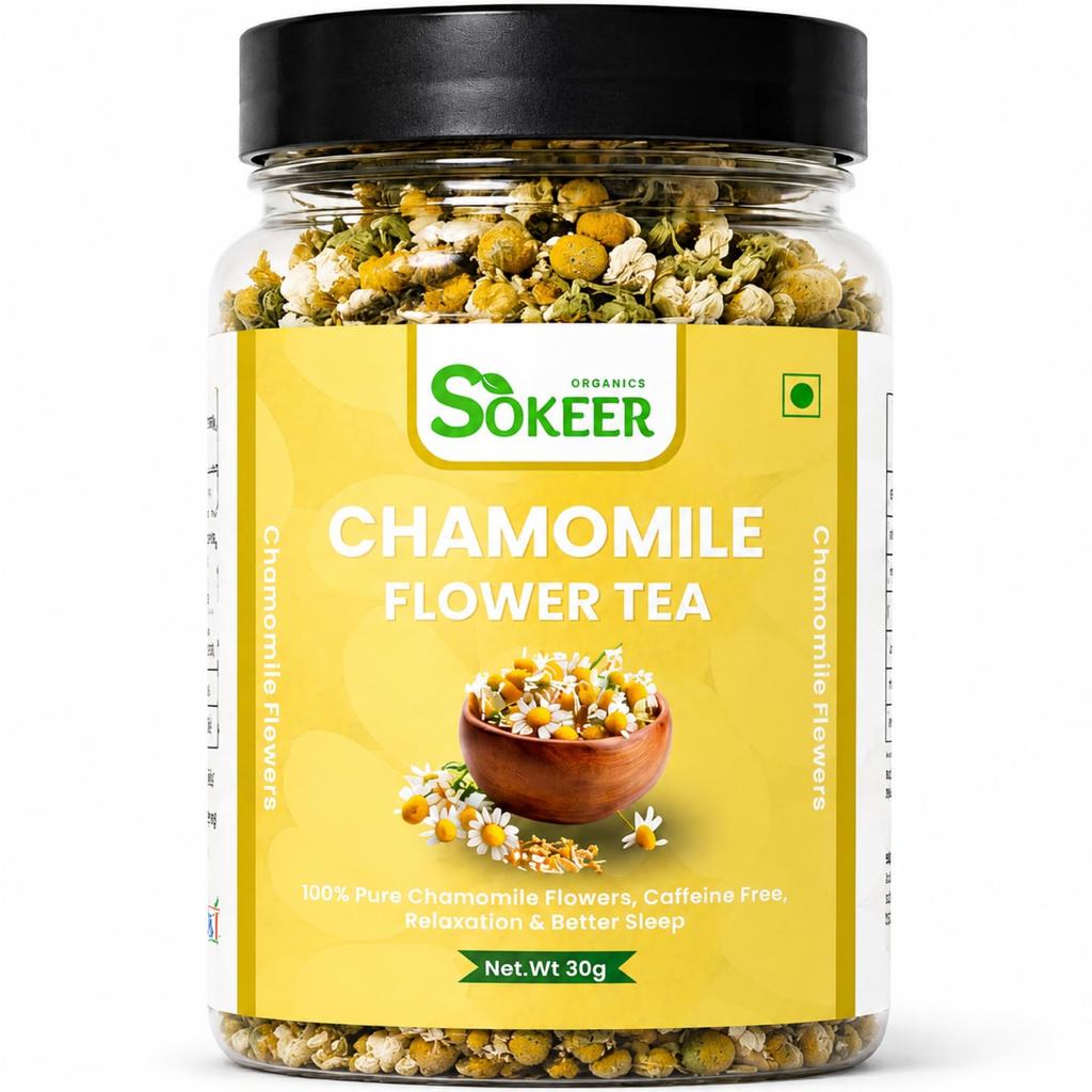 Органический ромашковый чай Sokeer Organics - 30 г | 50+ чашек | Травяной чай без кофеина | Премиальные сушеные цветки ромашки | Способствует расслаблению и сну