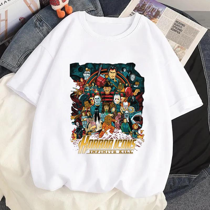Horror Icons Graphic Printed T Shirt Men Harajuku Clothes Film Posters T-shirt Summer Women Casual Short Sleeves Tshirt Tops