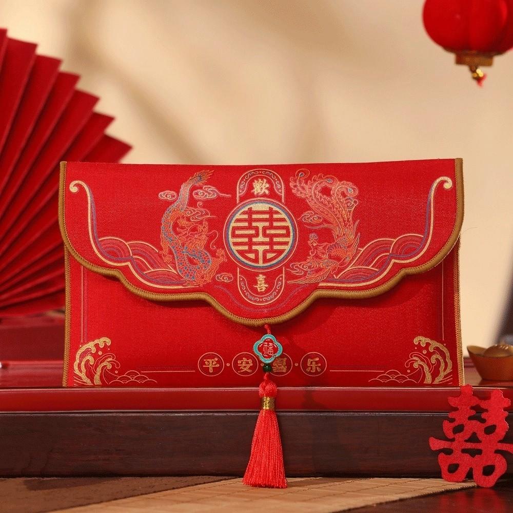 Tassels Money Red Pocket Blessing Words New Year Money Bag Brocade Red Envelope Chinese Wedding