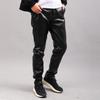 Men's Korean Style Slim Fit Motorcycle Leather Pants - Fleece-Lined, Skinny, Elastic, Spring/Autumn Trend
