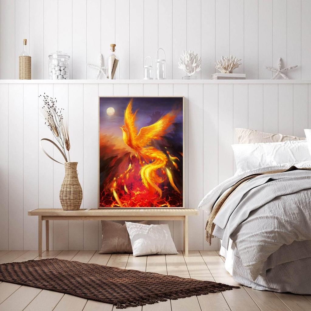 5D DIY Diamond Painting Flaming Phenix Cross Stitch Kit Mosaic Diamond Embroidery Full Round Square Drill Home Decoration