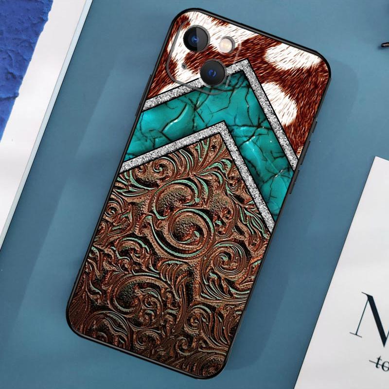 Коричневый кожаный чехол с тисненым узором для iPhone 15 11 12 13 14 Pro Max 12 13 Mini X XS Max XR 7 8 Plus SE 2020 Cover Coque