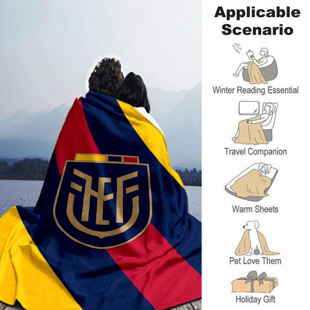 Ecuador National Football Badge Print Flannel Throw Blanket, Sports Fan Soft Warm Blanket for Sofa Bed Couch Home Use