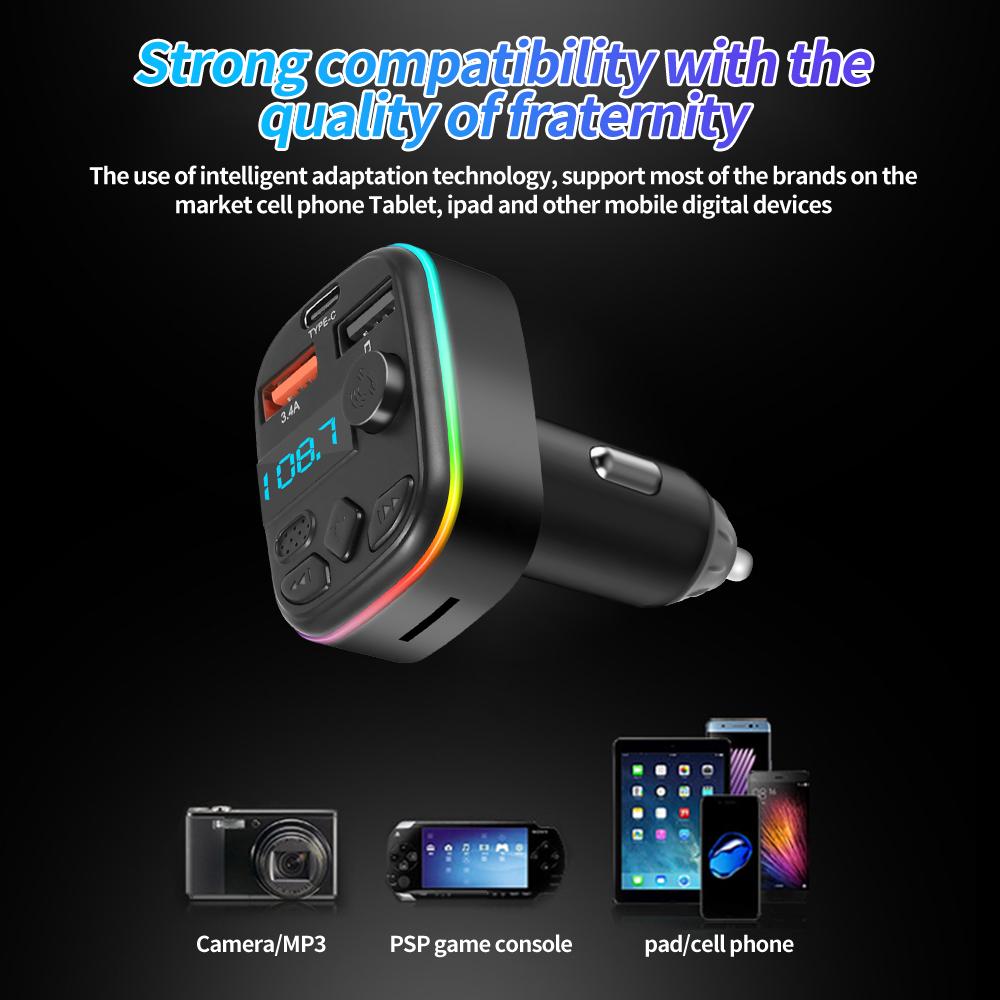 Автомобильный Bluetooth 5.0 FM-передатчик с подсветкой, автомобильный комплект громкой связи PD 20 Вт, два USB 3.4AU, диск/TF-карта, MP3-плеер, быстрое зарядное устройство