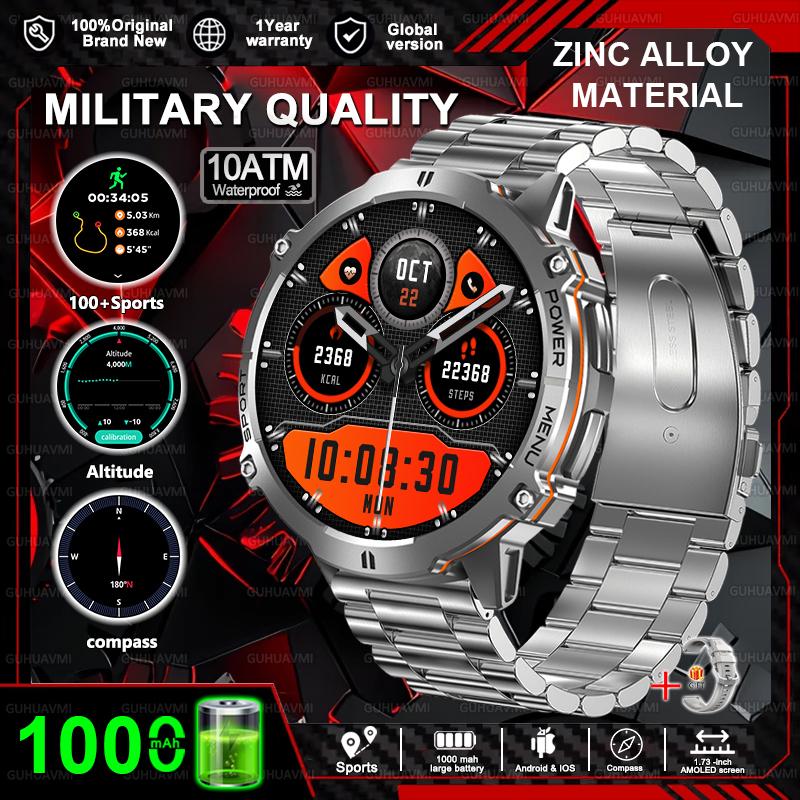Новые Военные Умные Часы 1000 мАч HD AMOLED Экран GPS-трек 10ATM Водонепроницаемые Компас BT-звонок Спортивные Умные Часы Мужские