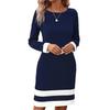 Women Elegant Pullover Dress Striped Print O-Neck Long Sleeve Casual Dress Mini Dress Slim Fit Dress
