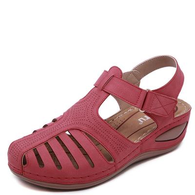 Модный бренд, повседневные, лето 2024, ретро-сандалии на танкетке с закрытым носком, женские швейные нитки, пряжка, крючок, петля, средний каблук, нескользящие, мягкие