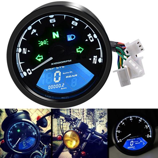 LCD Digital Universal Motorcycle Odometer Speedometer Tachometer 15000RPM Gauge