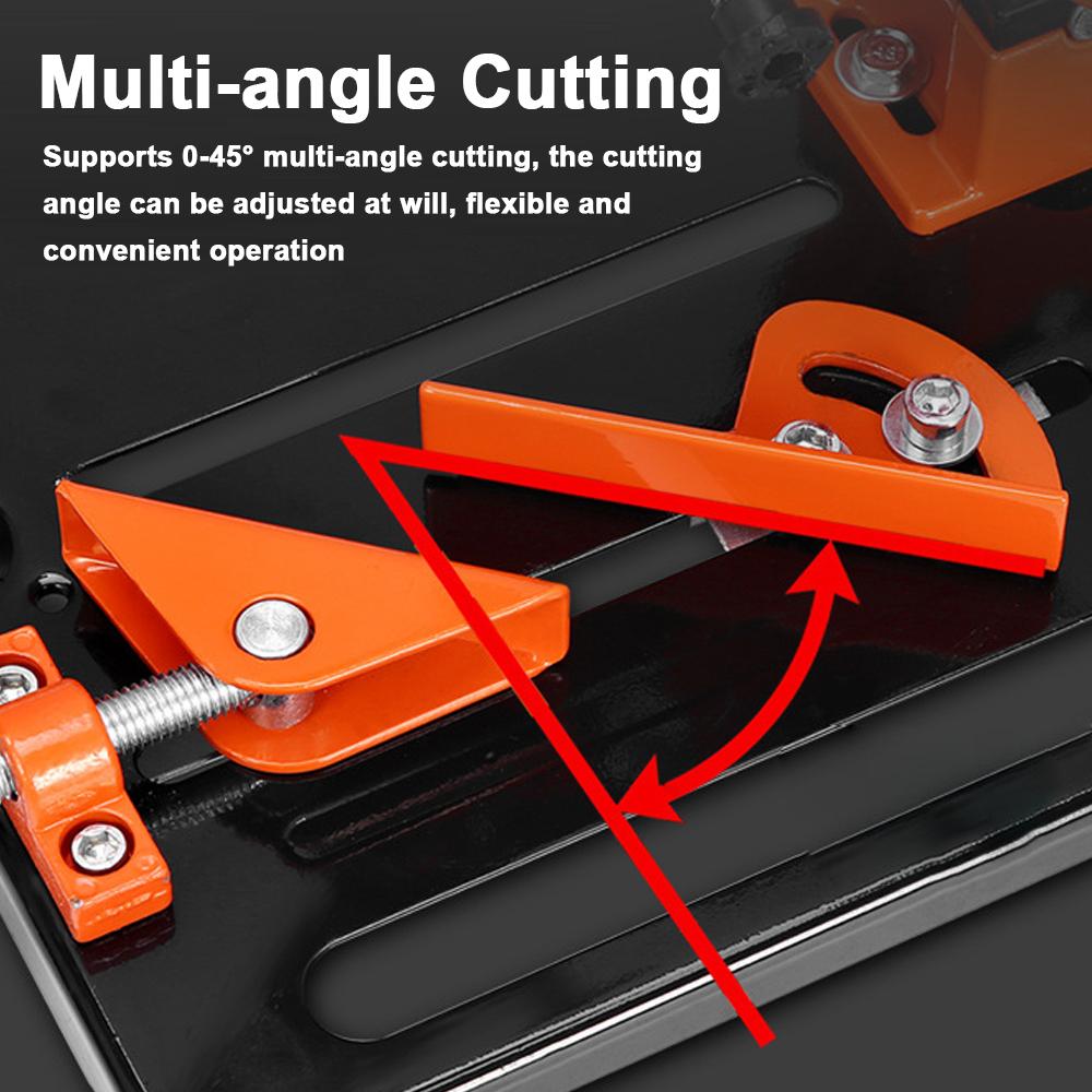 Угловая шлифовальная машина из алюминиевого сплава. Модифицированный кронштейн для режущего станка. Подставка для устройства угловой шлифовки. Основание из дерева.