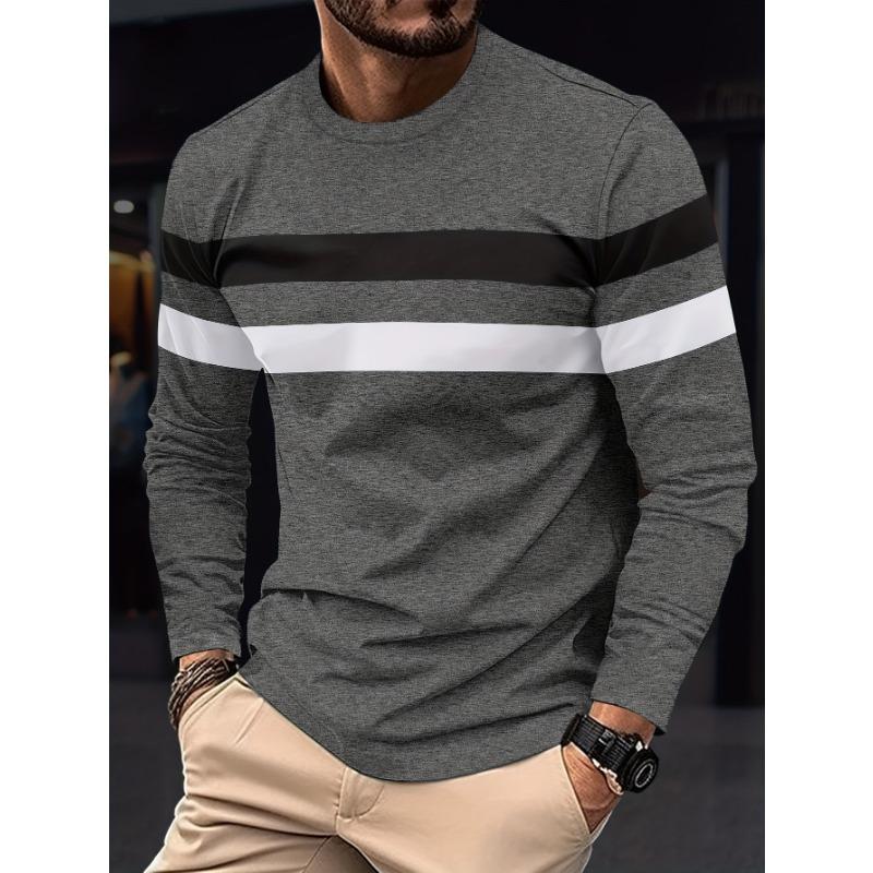 Trendy Long-sleeved T-shirt Men's Long-sleeved Men's Three-color Printing Round Neck T-shirt Men Trend Versatile Casual Tops
