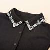 Women's Rhinestone Faux Collar Chiffon Blouse M
