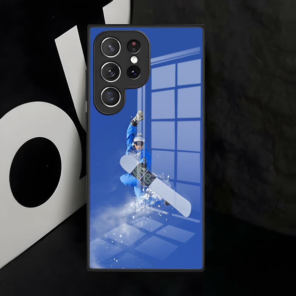 Зимний чехол для телефона для катания на лыжах для Samsung S26 S25 S24 FE S23 S22 S21 Plus S20 Ultra Note20Ultra Черная стеклянная крышка