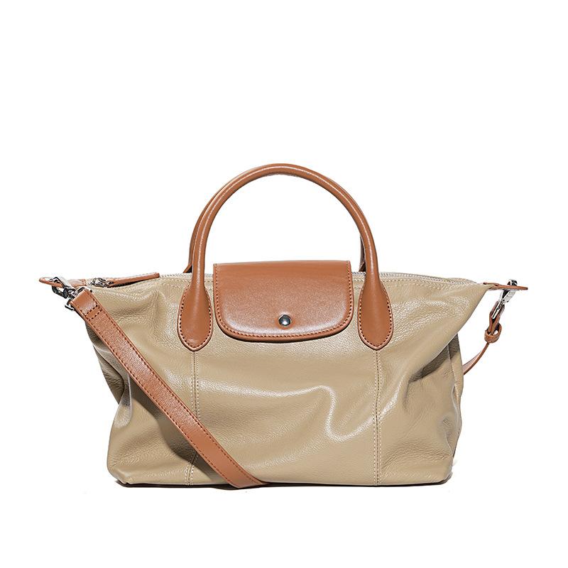 First Layer Of Cowhide Fashion Dumpling Bag Commuter All Match Leather High-grade Color Contrast Large Capacity Handbag Woman
