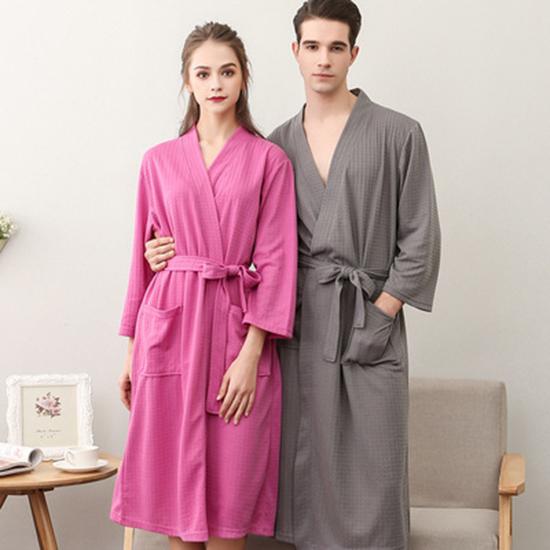 Newly Designed Spring and Autumn Home Wear Nightgown Waffle Bathrobe Quick-drying Couple Pajamas