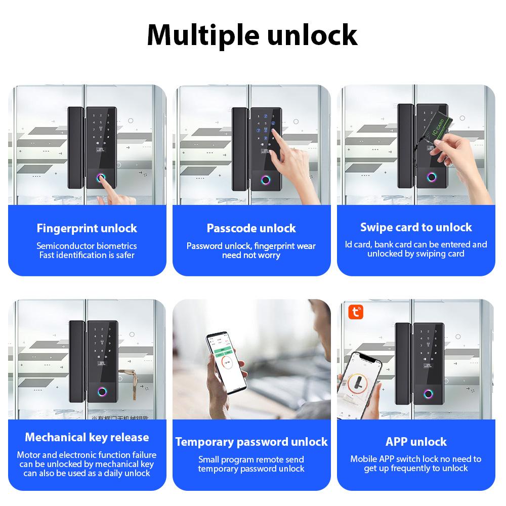 Smart Lock Glass Door Lock WiFi Remote Unlocking TY APP Fingerprint Password IC Card Mechanical Key