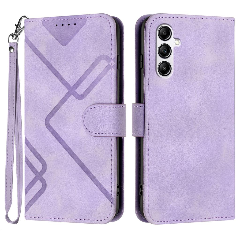 For Samsung Galaxy A14 4G/Galaxy A14 5G Wallet Case Line Imprinted PU Leather Phone Cover with Strap