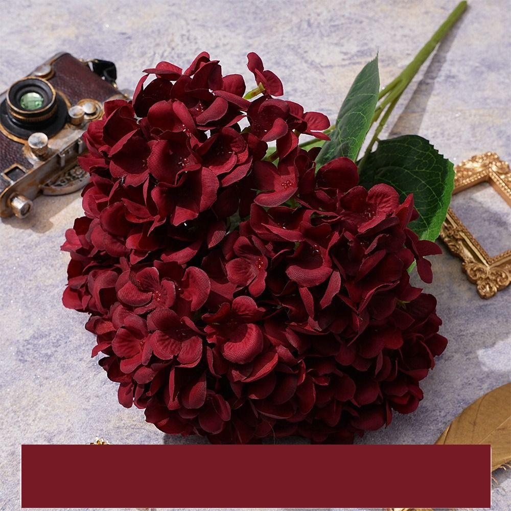 Silk Artificial Hydrangea 5 Heads Wedding Bridal Bouquet Decorative Fake Flowers  for Vases