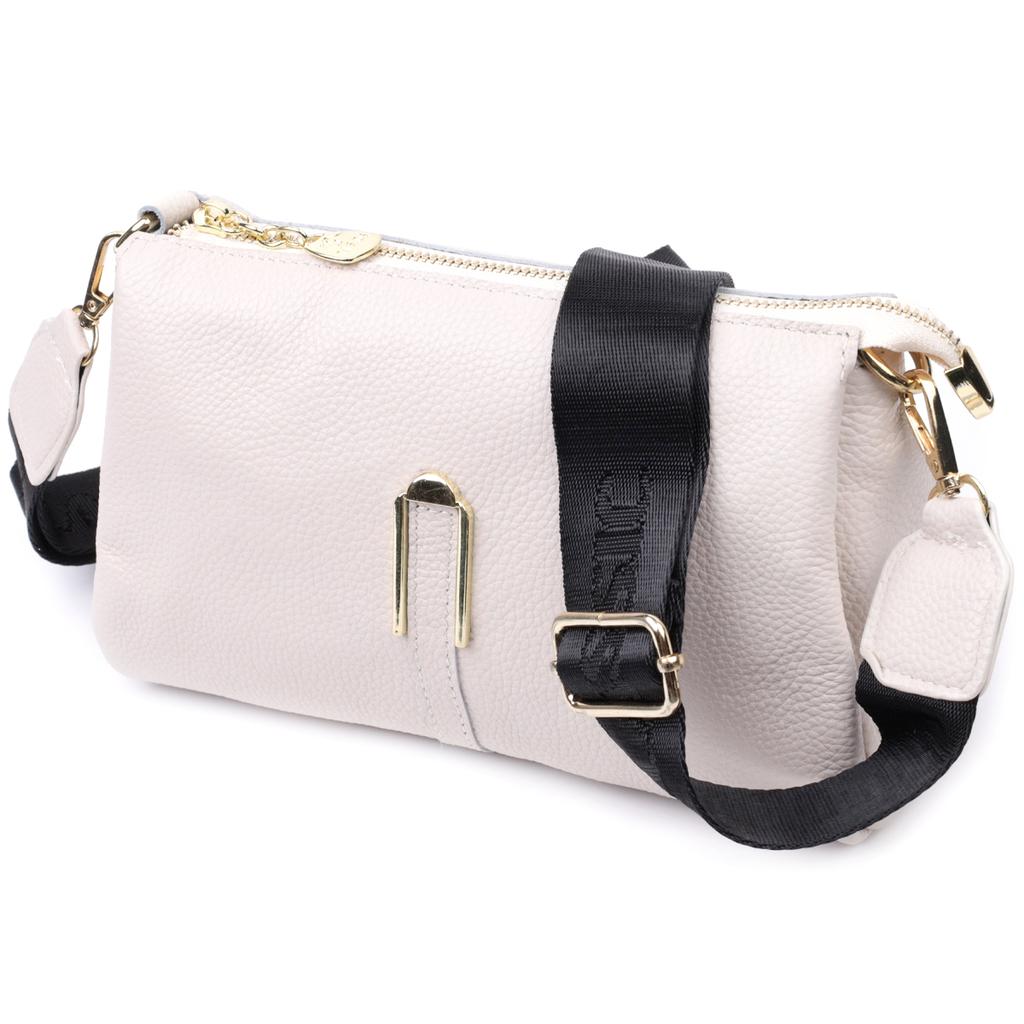 Women's Bag with Metal Decoration In the Middle Made of Genuine Leather Vintage 22608 White
