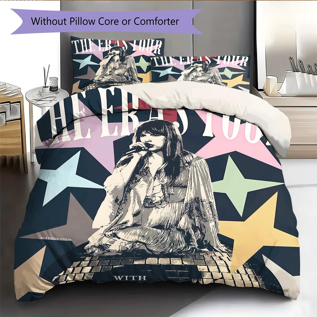 Famous singer Pattern Bedding Quilt Set Quilt Cover Pillowcase Home Decoration Birthday Gift (1 * duvet cover + 2 * pillowcase, without core)