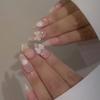 24 Pieces Pink and White Girl Wearing Nail Sweet Color Scheme Ins Wind Fake Nail Removable Nail Art Piece Diamond