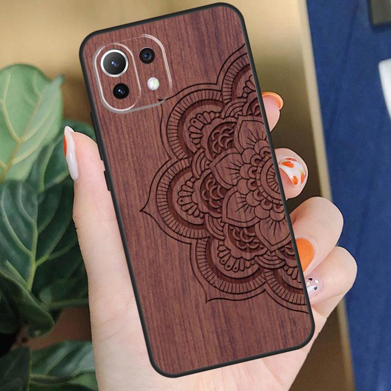 Деревянный чехол с цветочной мандалой для Xiaomi 15 14 Ultra 13T 14T 15T Pro 17 Pro Max POCO F8 F7 F5 F6 X5 X6 X7 Pro Чехол