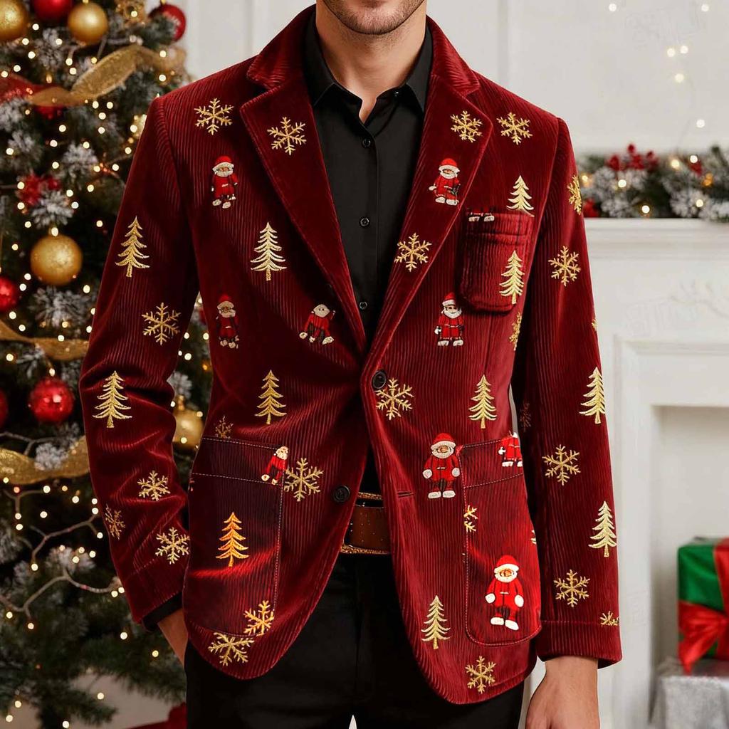 Men's Printing Corduroy Warm Pocket Suit Jacket Cardigan Men's Casual Suit