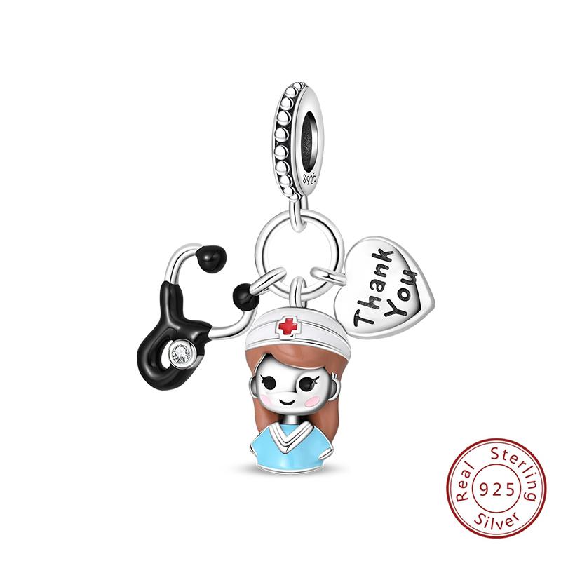 925 Silve Charms Beads Doctor's Teeth Dentist Charms First Aid Kit Dangle For Bracelet Occupation Jewelry Gift