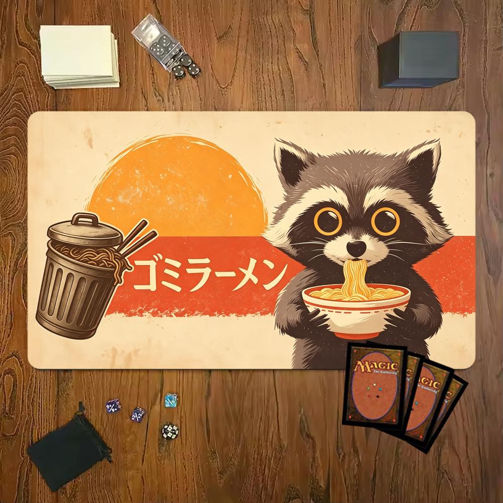 Vintage Raccoon Eat Ramen Anime Gaming Mouse Pad Playmat 24"X14" MTG TCG Office Desk Mat for Work Game PC Laptop Rug MousePad