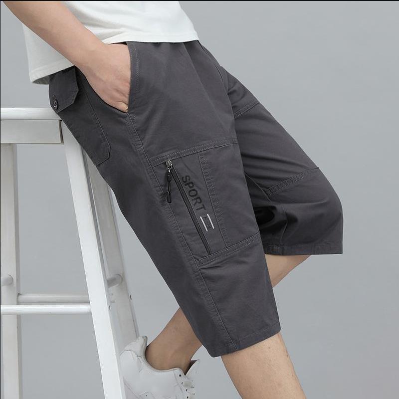 Летние мужские повседневные шорты-карго для активного отдыха, брюки до колена, хлопковые шорты с карманом на молнии, спортивные штаны для скалолазания, эластичный пояс, спортивная одежда