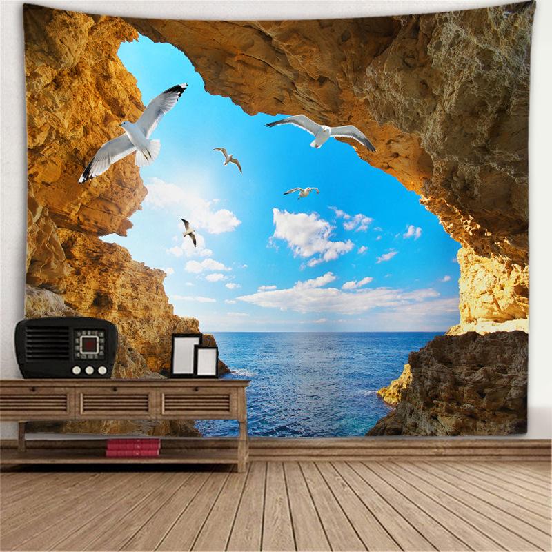 Оконный пейзаж, фреска, гобелен, настенный фон, ткань, отверстие в дереве, печь, висящая ткань, большой гобелен