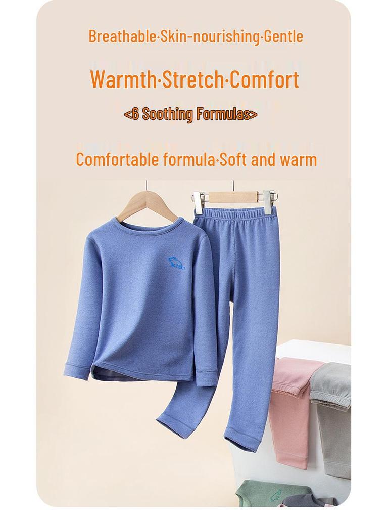 2025 Autumn/Winter Children's Double-Sided Brushed Wool Silk Warm Underwear Set for Boys and Girls