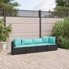 VidaXL Garden Lounge Set 4 Pcs with Cushions Black Wicker, Outdoor Sofa Set, Garden Corner Sofa, 3308460