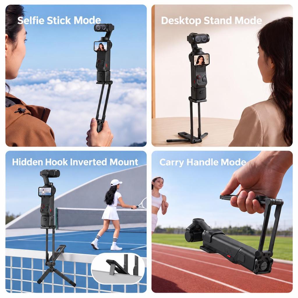 Magnetic Quick Release Stand Tripod Handle Selfie Stick for DJI Pocket/Insta360 X4 Air Desktop Stand with Hidden Hook for Travel 2