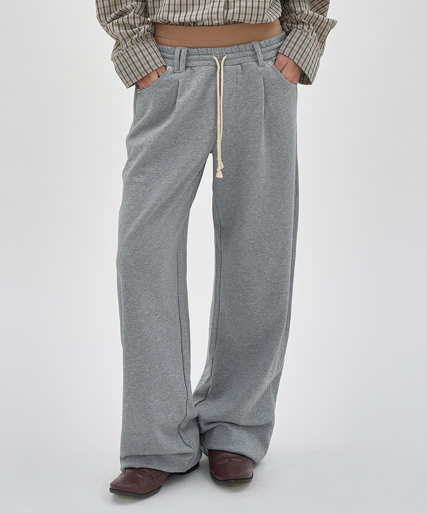 PARTIMENTO WOMEN Double Waist Pleated Wide Leg Sweatpants_Melange