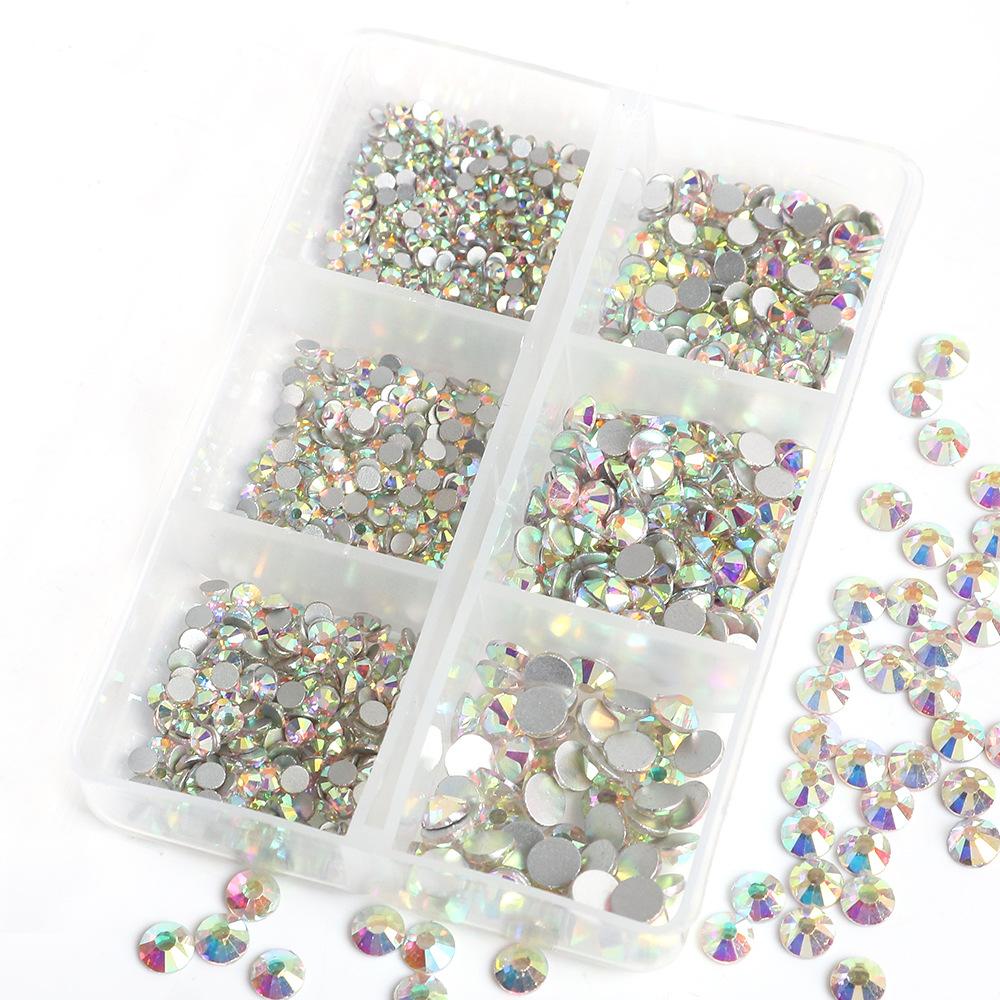 Украшения для ногтей 6 сеток стеклянные кристаллы стразы белого цвета смешанные супер вспышка плоское дно бриллиант цветной дизайн ногтей бриллиант