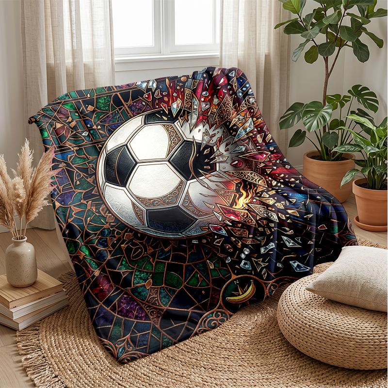 Soccer Ball Energy Burst Theme blanket Lightweight Warm Flannel Blanket Decorative Throw Blanket for Home Decoration