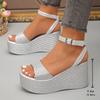 Fashion Women's Silver Platform Sandals with Ankle Strap Fashion Chunky Wedge Sandals Woman Summer 2025 Thick Sole Beach Sandalias Mujer