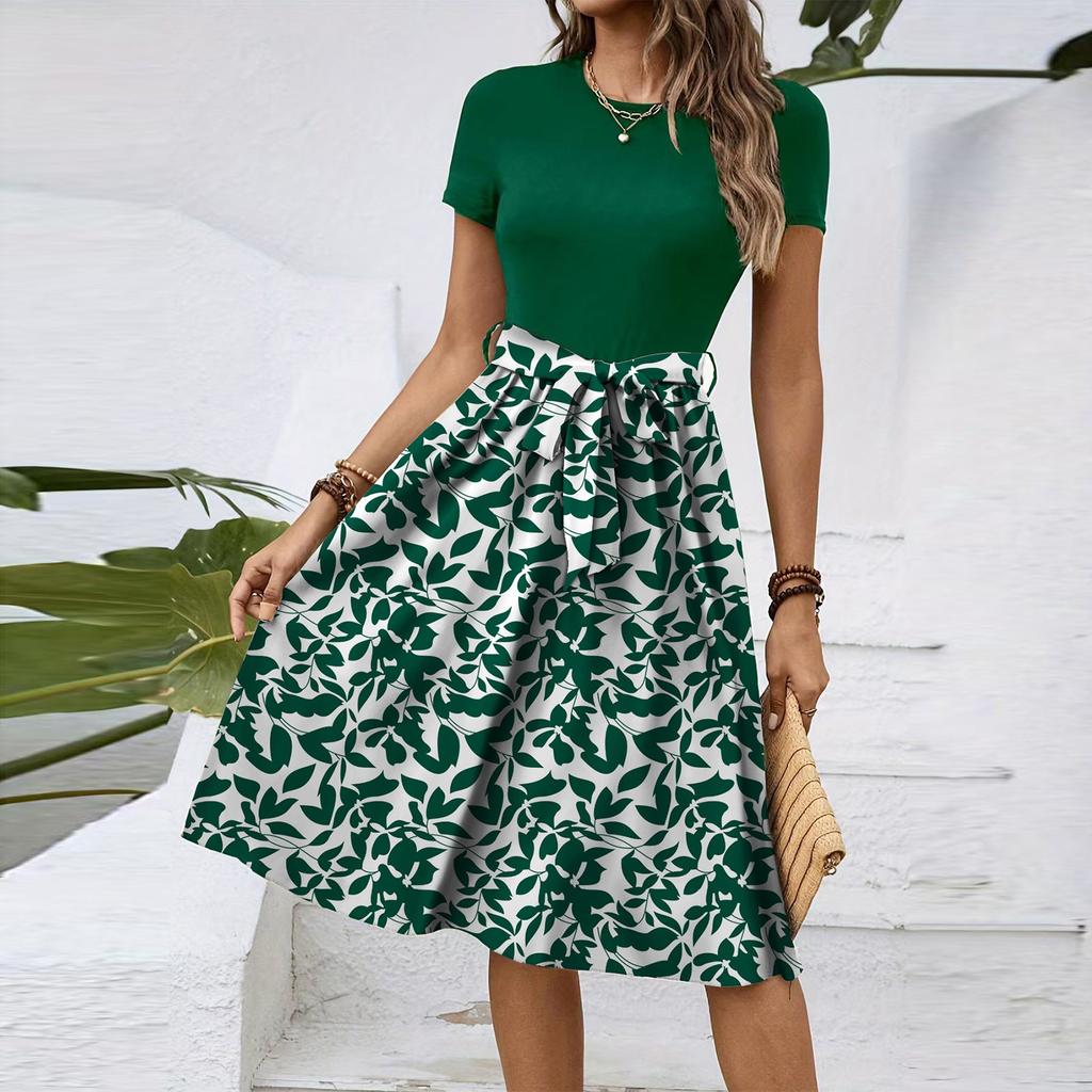 Женское модное ретро-платье с принтом и цветным поясом