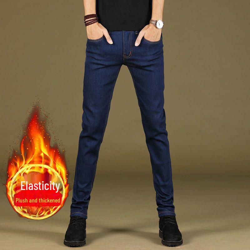 Мужские зимние бархатные узкие джинсы - эластичные узкие брюки Snowflake