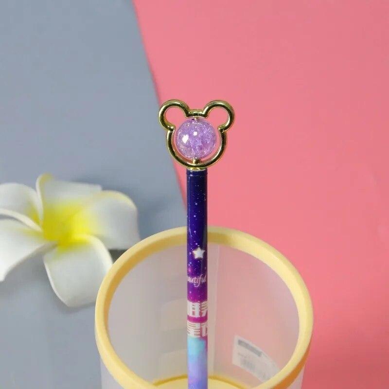 Cute Cartoon Crystal Bear Gel Ink Pens Kawaii Stationery Material Office School Supplies Kids Gifts 1 Piece