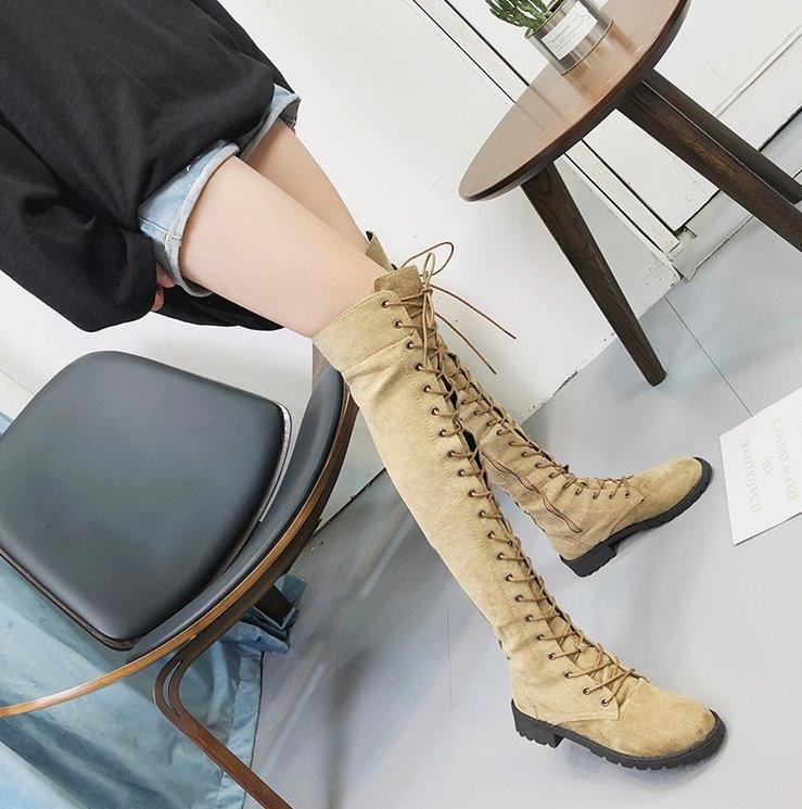 Сексуальные высокие сапоги до бедра, женские ботфорты в стиле вестерн, римские осенне-зимние сапоги на низком каблуке со шнуровкой, женские ботинки, обувь больших размеров