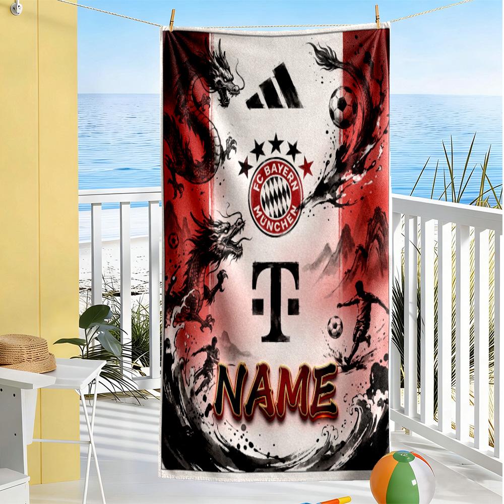 Bayern Munich Soccer Art Personalized Text Beach Towel Super Soft Microfiber Quickdry Fabric