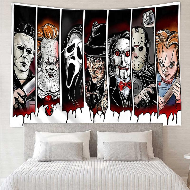 Halloween-horror Print Tapestry, Backdrop, Easy Setup, Ideal for Bedroom, Office & Living Room, with Aesthetic Wall Hanging Decor.