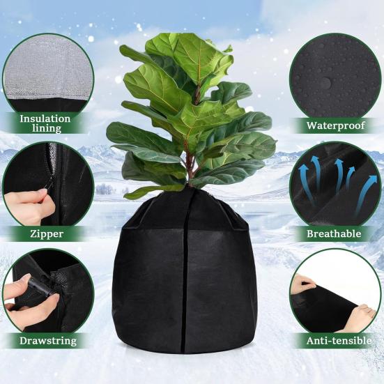 Insulation Cover for Plant Pot Winter Plant Protection Bag Anti-Frost Plant Cover with Zipper Drawstring for Potted Plants Fruit Trees Shrubs