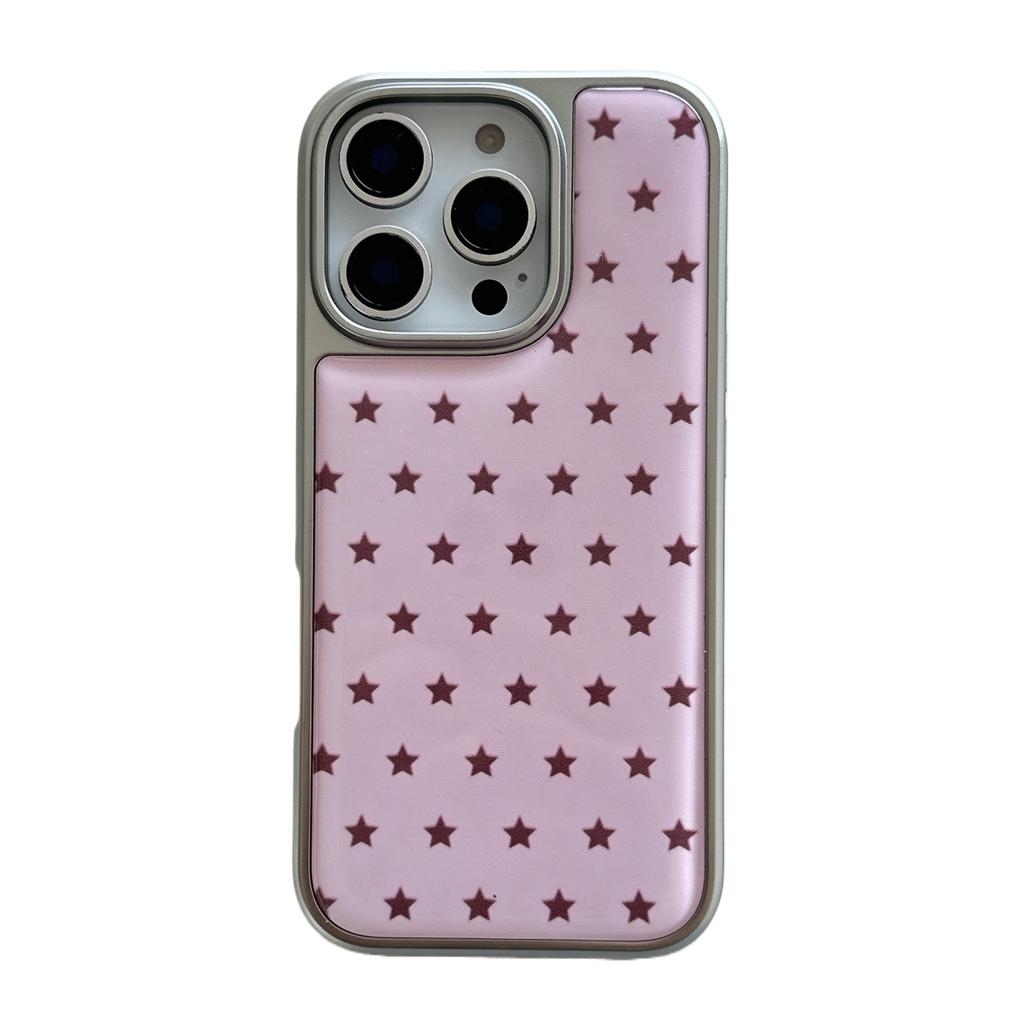 Милый розовый чехол для телефона IPhone 16 15 14 17 Pro Max 13 со звездами и гальванизированной рамкой, ударопрочный, защитный, мягкая задняя крышка