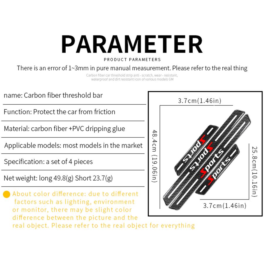 4x Универсальная накладка на порог двери автомобиля, защитная панель, накладка, отделка, карбоновое волокно